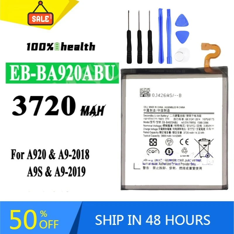 EB-BA920ABU 3720mAh Mobile Phone Battery for Samsung A9S A920F DS SM-A9200 Lithium Rechargeable Battery