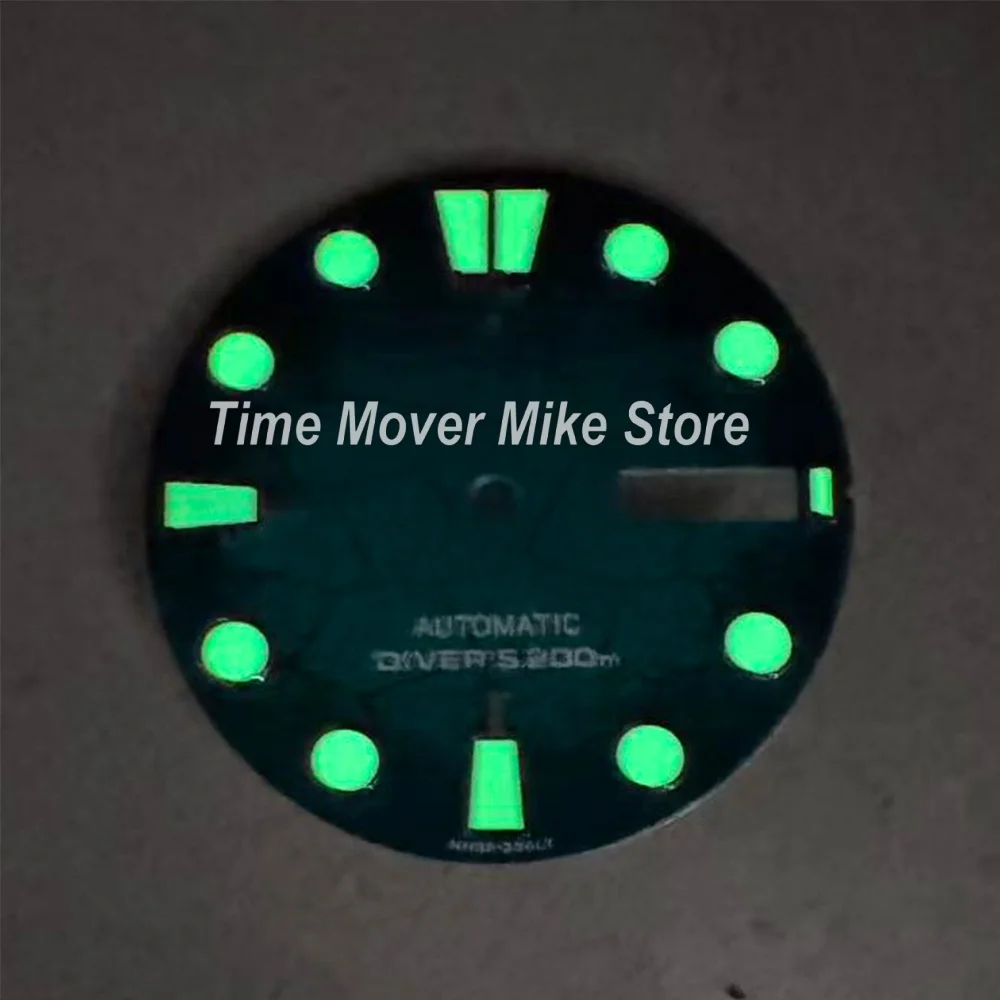 28.5mm S Logo New Diving Dial Fit NH35/NH36/4R/7S Movement Green Luminous Fissure High Quality Mechanical Watch Modification Acc