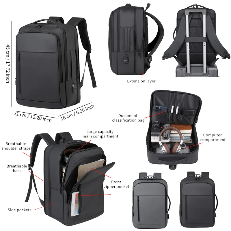 

New style casual multi-pocket large-capacity daily 15.6-inch laptop lightweight business travel men's large-space backpack
