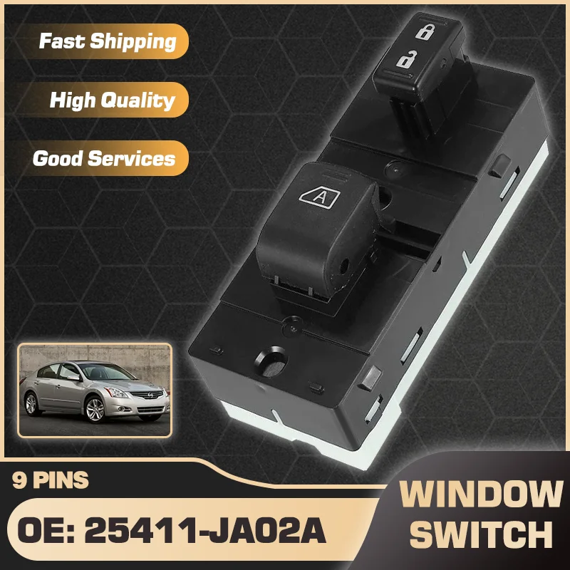 25411-JA02A Passenger Side Car Power Window Switch Button For Nissan Altima L32 MK4 4th IV 2007 2008 2009 2010 2011 2012 9 Pins