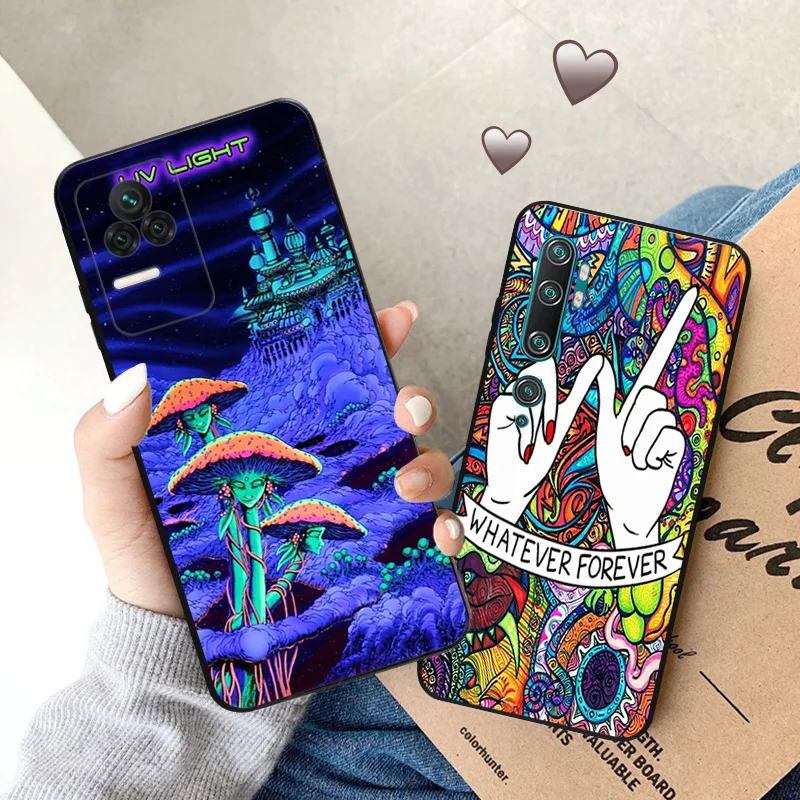 Soft Case for Redmi Note 11S 10S A3 10C 10A Xiaomi 14 11T Pro 10T 10 11 Abstact Trippy Psychedelic Art Black Phone Cases Cover