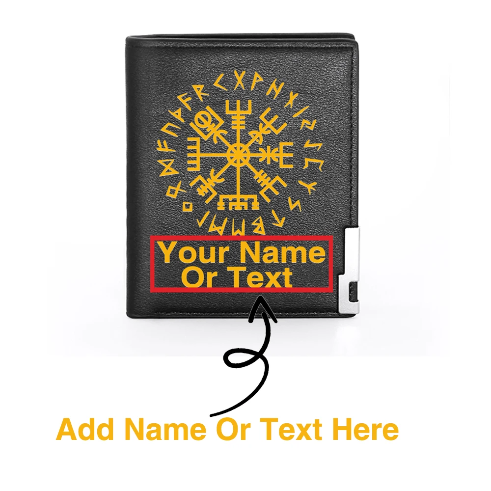 

Personalized Viking Symbol Customized Your Name Or Text PU Short Wallet, Funny Men's Card Holder Funny Your Own Desig Purse