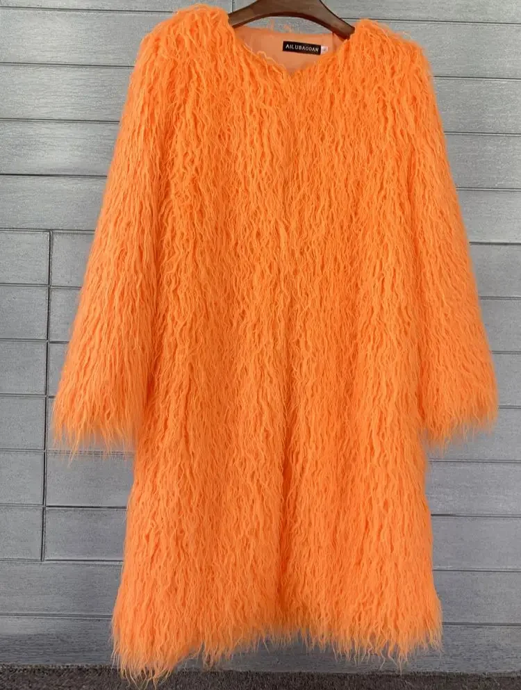 Faux Fur Coat Female Shaggy Sheepskin Coat Winter Artificial Fur Jacket Women's Fur Coat Colorful Furry Pink Lamb Wool