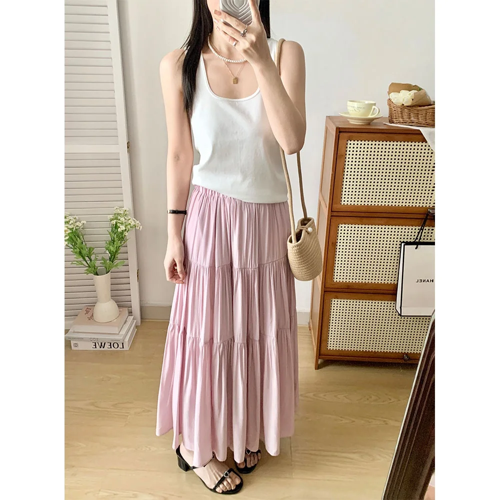 

UVPU Tricolor Splicing Skirt Half-length Summer 2024 Women's Premium Fashion Other Material 100% Splicing Design Skirt
