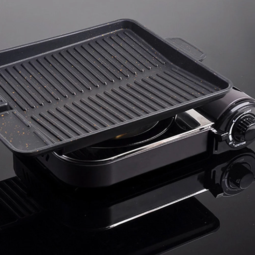 

1pc Aluminum Alloy Non-Stick Grill Pan Square Black Bbq Griddle For Healthy Low-Oil Cooking Durable Handle Large Capacity Fry