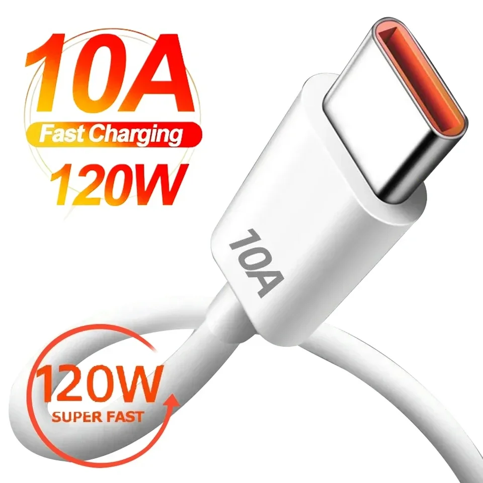 10A 120W Type C USB Super Fast Charging Cable for Huawei Mate 60 Nova 10 Honor Xiaomi 14 Redmi OPPO F5 Quick Charge Type-C Cable