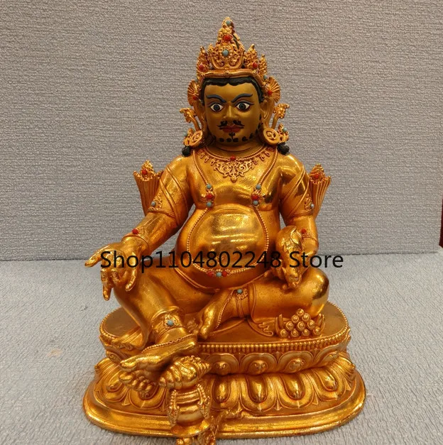 15CM Tibet Yellow Dzambala Jambhala Buddha Copper Statue