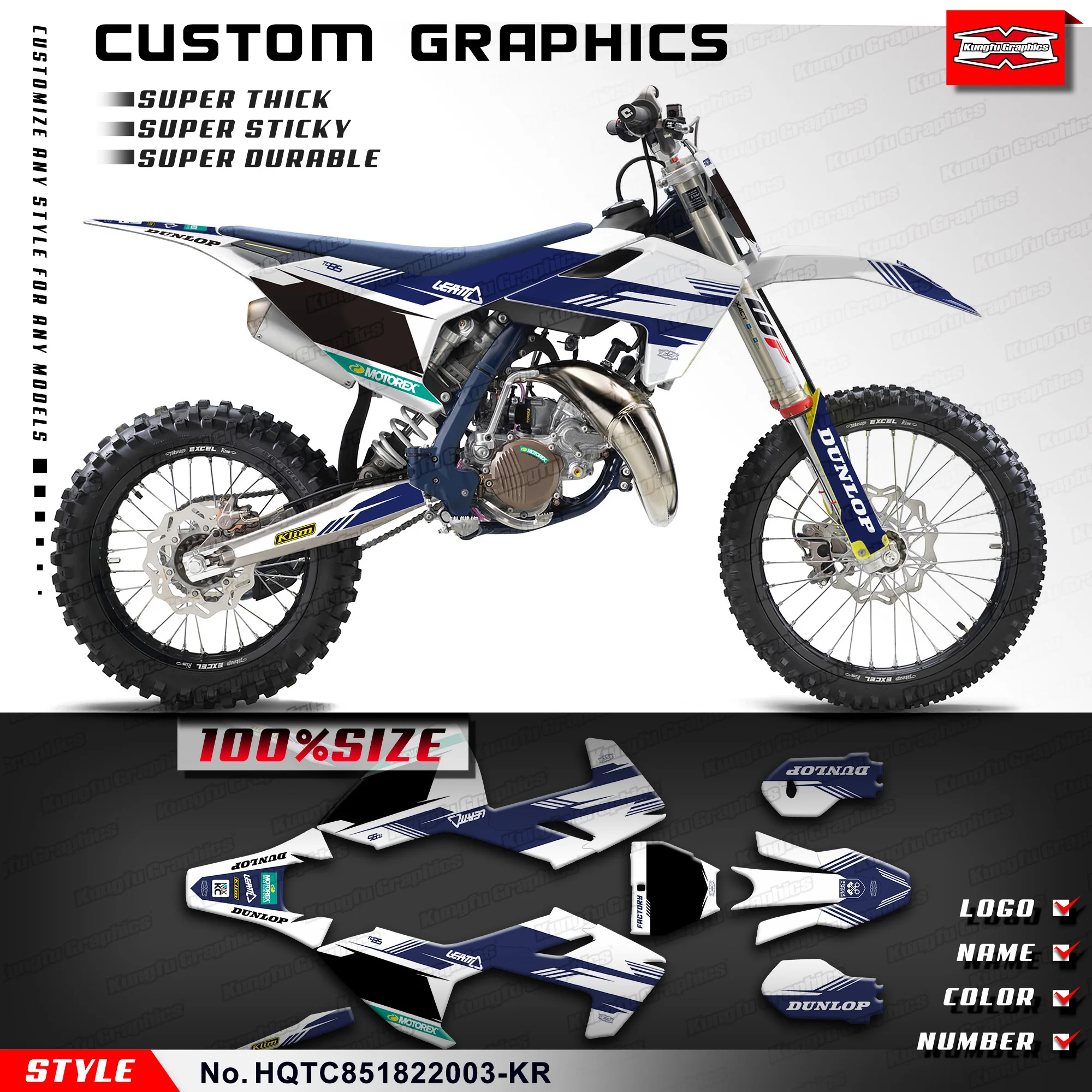 

KUNGFU GRAPHICS Racing Graphics Vinyl Wrap for Husqvarna TC85 TC 85 2018 2019 2020 2021 2022 2023 2024, HQTC851822003-KR