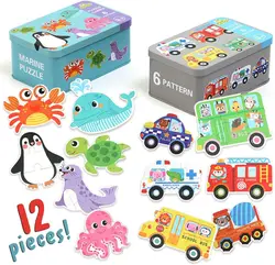 Jigsaw Puzzles for Kids Ages 3-5 3D Animals Wooden Puzzle with Iron Box For Children Montessori Early Educational Toys Gifts