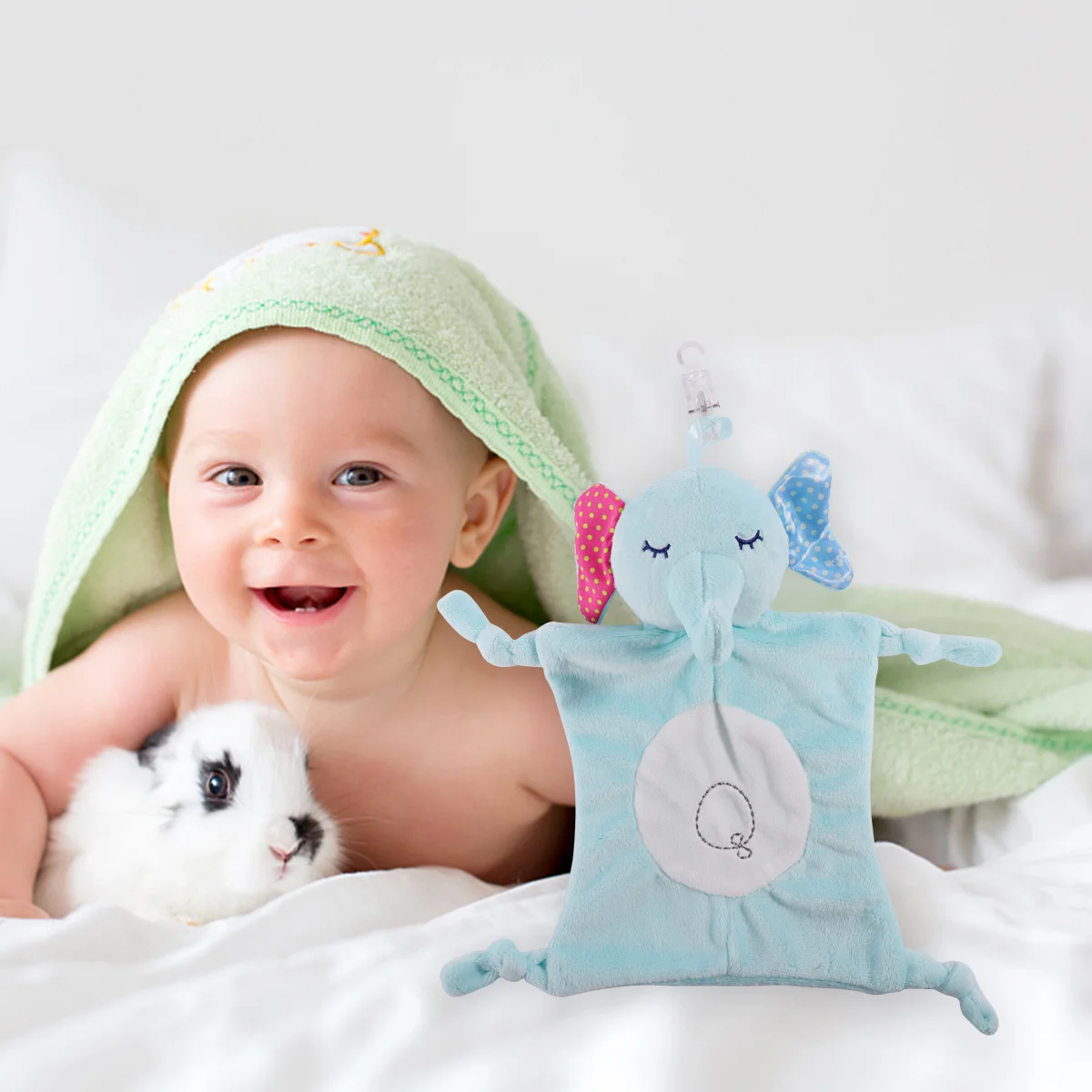 منشفة مهدئة للأطفال بنمط حيوانات 30 سم مادة قطن PP ناعمة ومتينة وسهلة التنظيف وتعزز التنمية الحسية