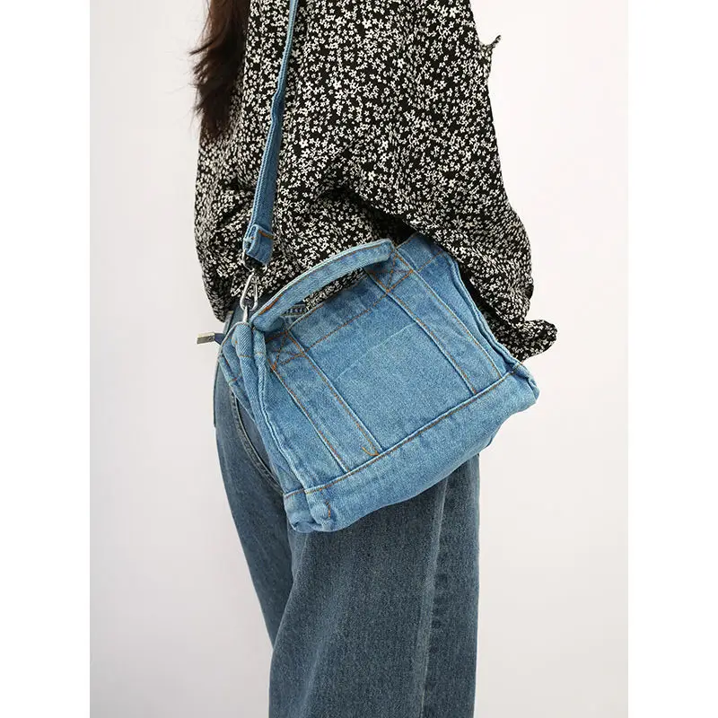 

Denim Jeans Bags Cool Girl Totes Bags Fashion Trend High Street Hardware Tote Denim Women's Shoulder Bag Canvas Handbags