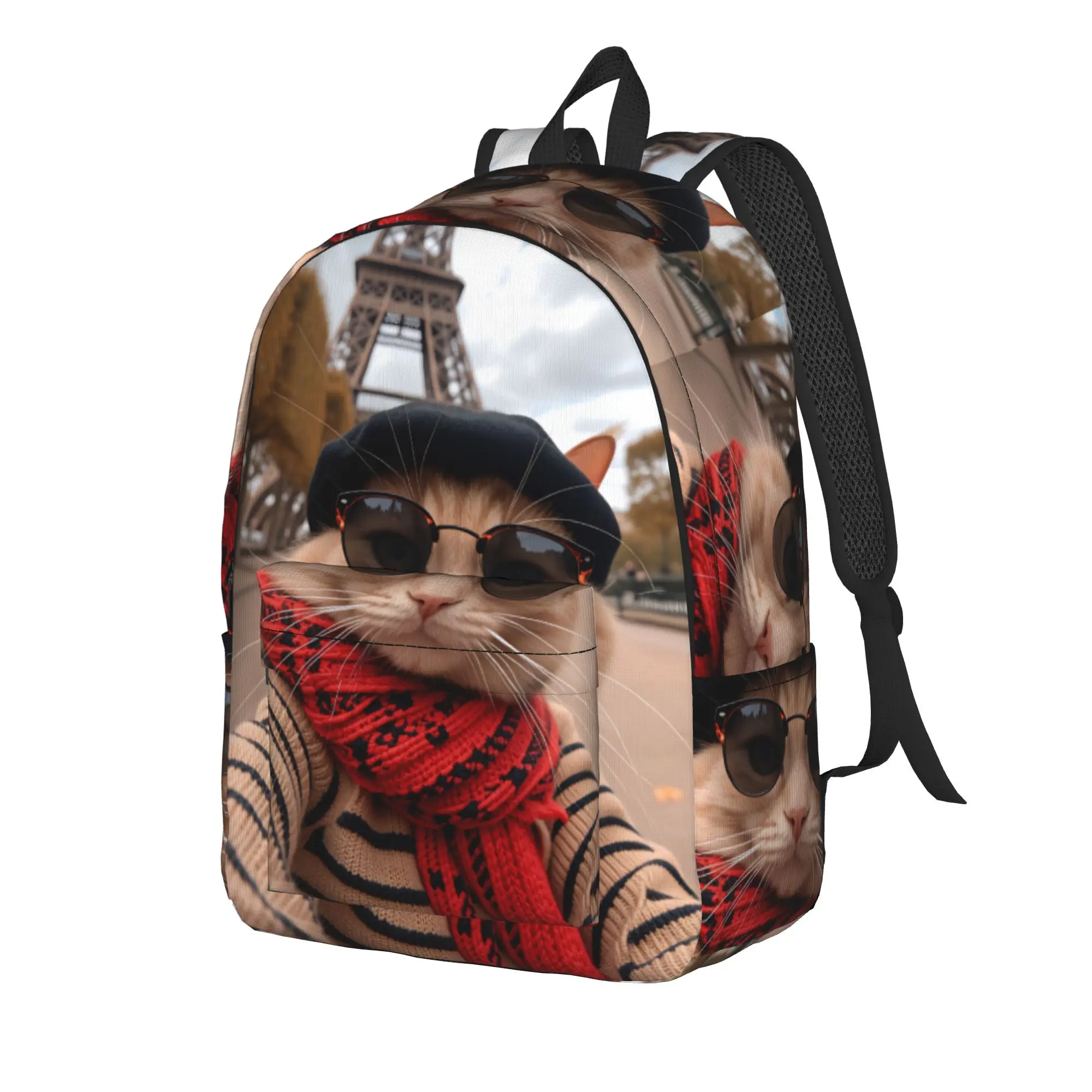 Cute Kitten in Hoodie Backpack  Kawaii Backpacks Student Cycling Print School Bags High Quality Rucksack