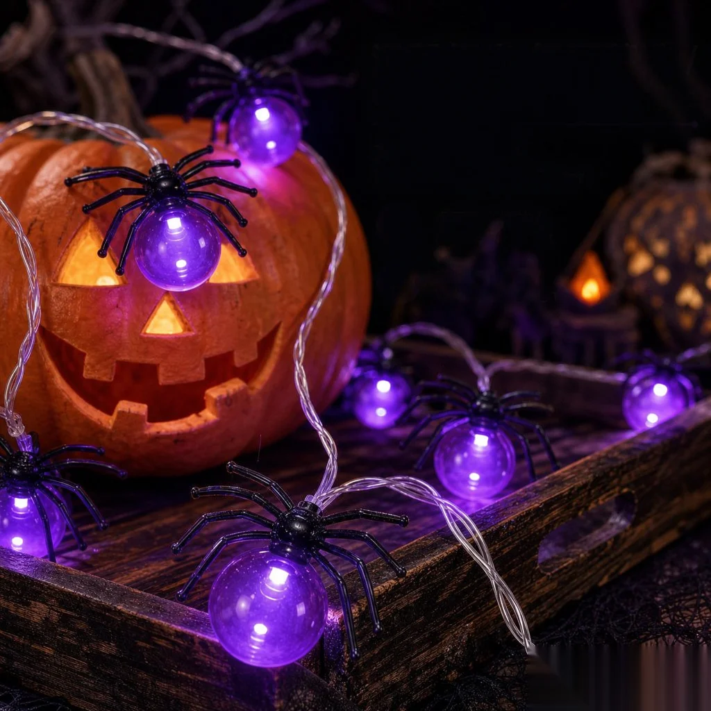 Spider Fairy String Lights, Purple LEDs Battery Operated, for Halloween Christmas Outdoor Garden Patio Party Decorations Gift