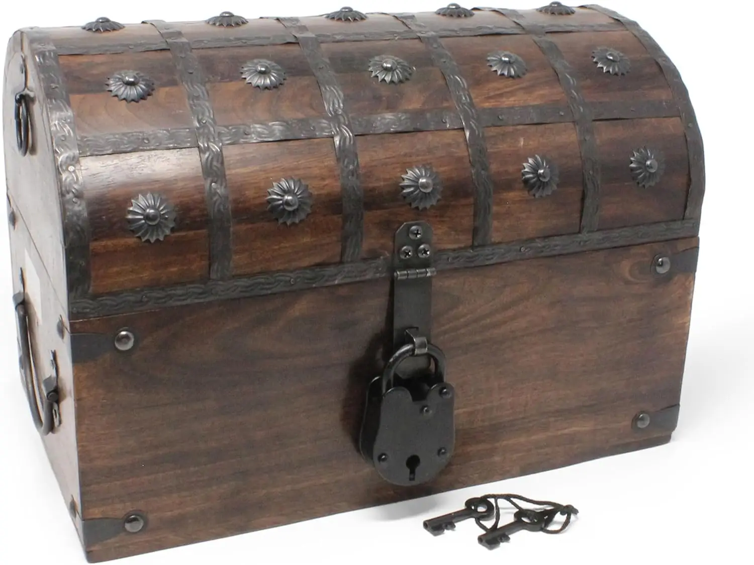 

Nautical Cove Wooden Treasure Chest with Padded Velvet Lining and Antique Lock with Skeleton Keys (Large 13x8x8.75)