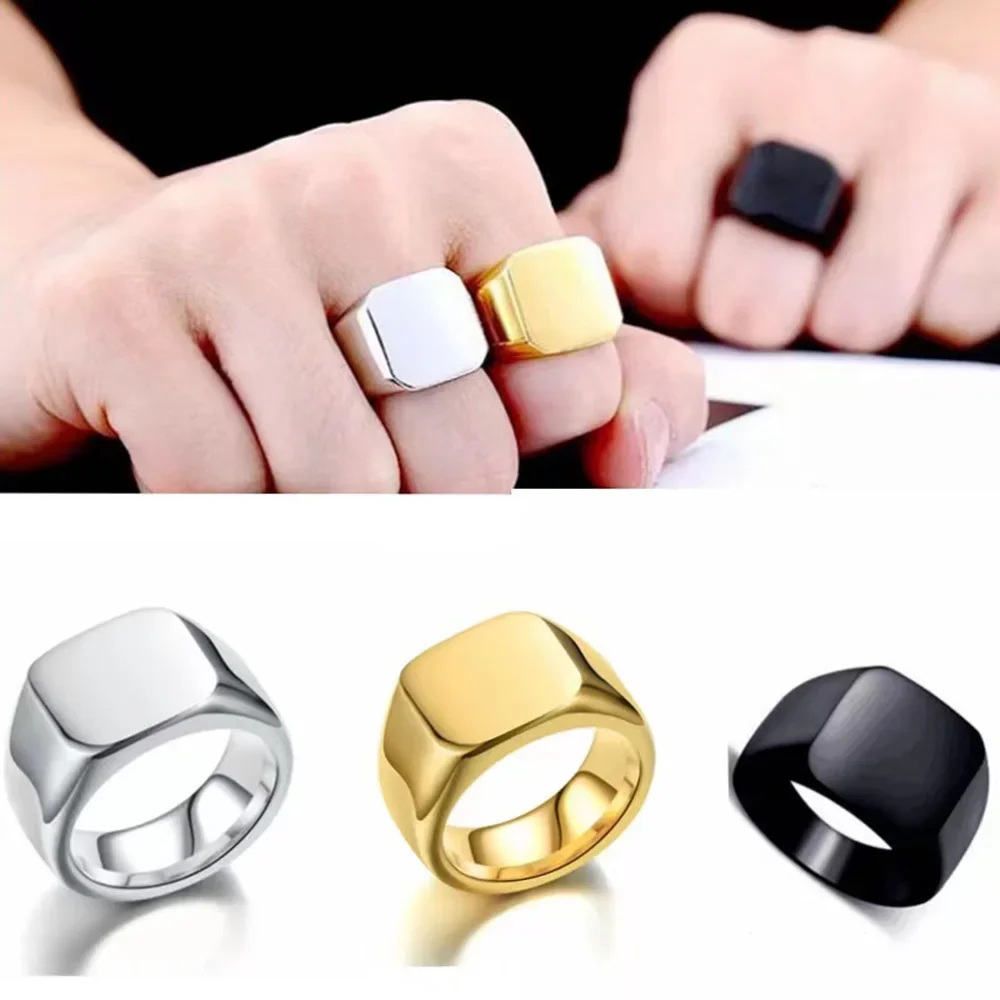 18mm Width Stainless Steel Square Smooth Surface Men Ring High-Quality Mirror Polishing Colorfast Finger Jewelry Drop Shipping