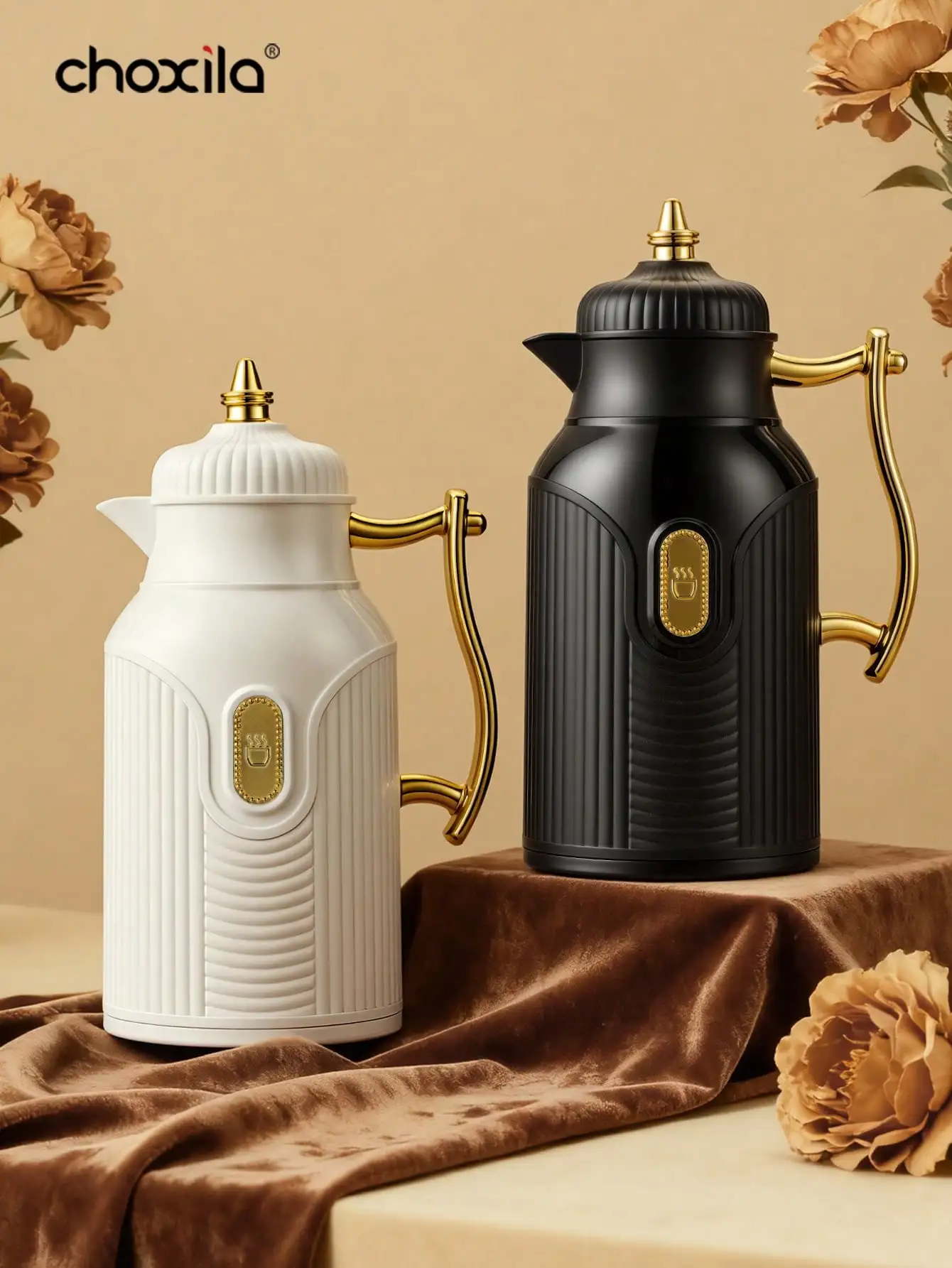 1pc Large-capacity insulated kettle, gold-plated style teapot, coffee kettle, thermos, hot water bottle, press-type glass inner - view 2