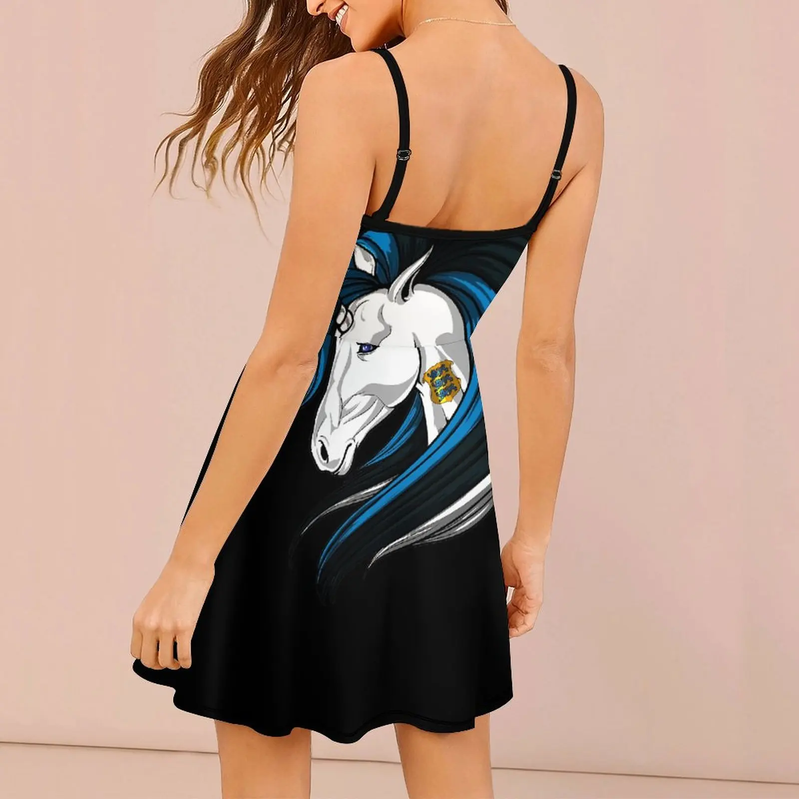 Estonia Flag Unicorn Estonian Flag DNA Heritage Ro Women's Sling Dress Graphic Vintage Exotic  Woman's Gown Cool Clubs Strappy D