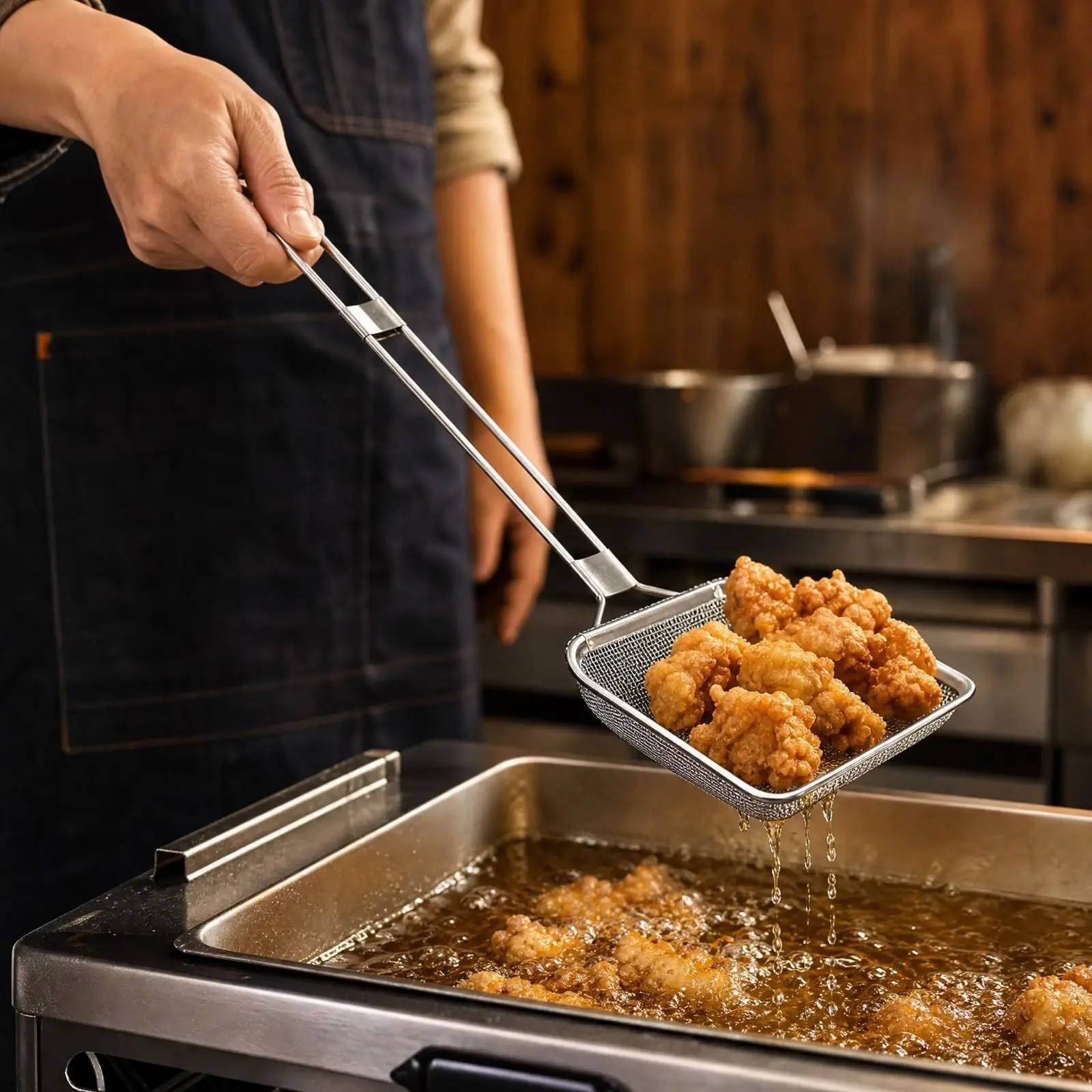 Skimmer Spoon Stainless Steel Oil Strainer Scoop with Long Handle for Deep Frying and Broth Straining Kitchen Tool