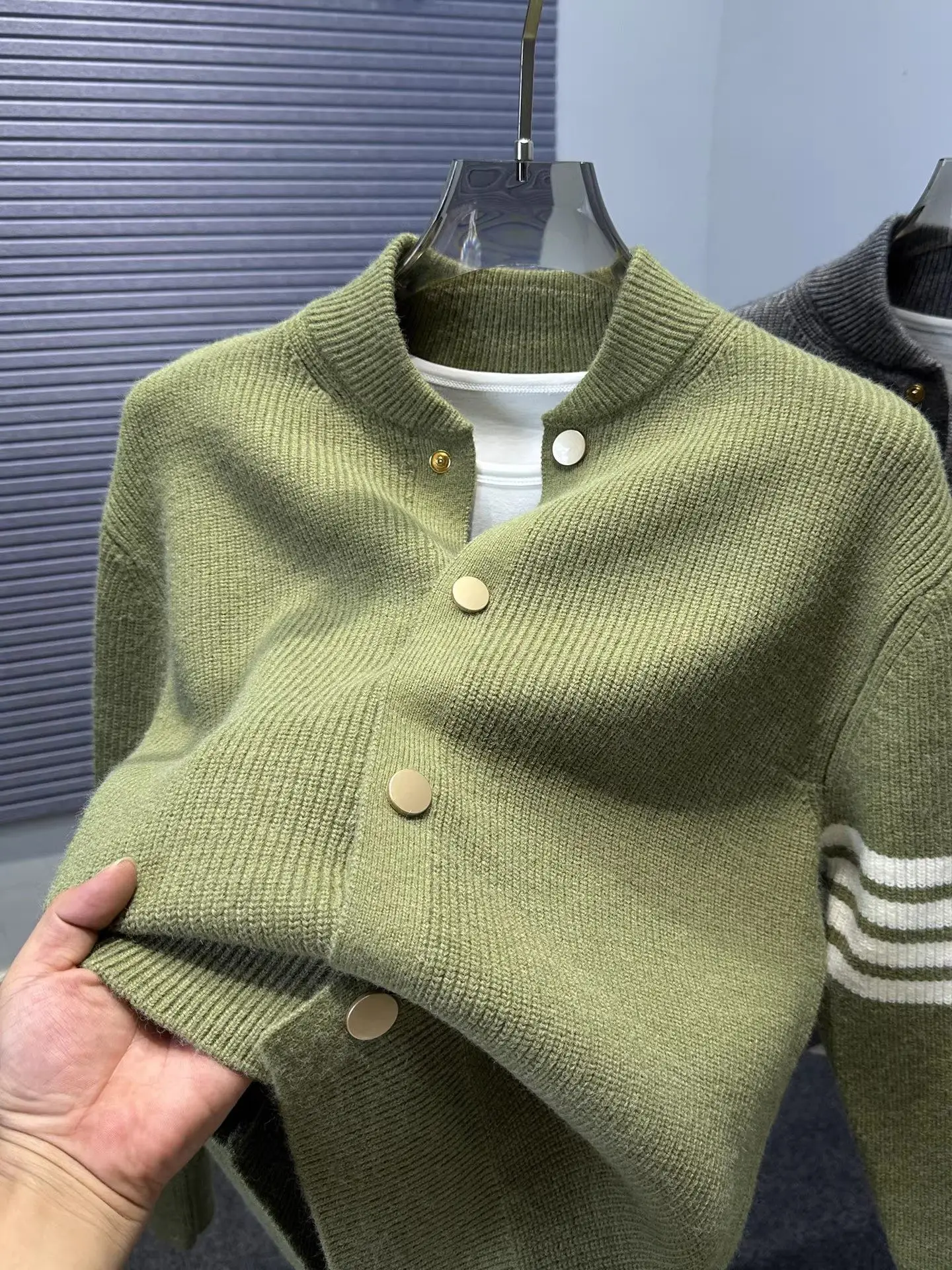 

High Quali Thiened Baseball Collar Open Cardigan Men's Knitted Sweater Casual Sle Winter Outerwear Soft Fluffy Material