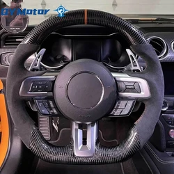 Alcantara Leather Carbon Fiber Steering Wheel For For Ford Mustang 2015-2023 GT350 GT500 ecoboost Shelby Orange Customized