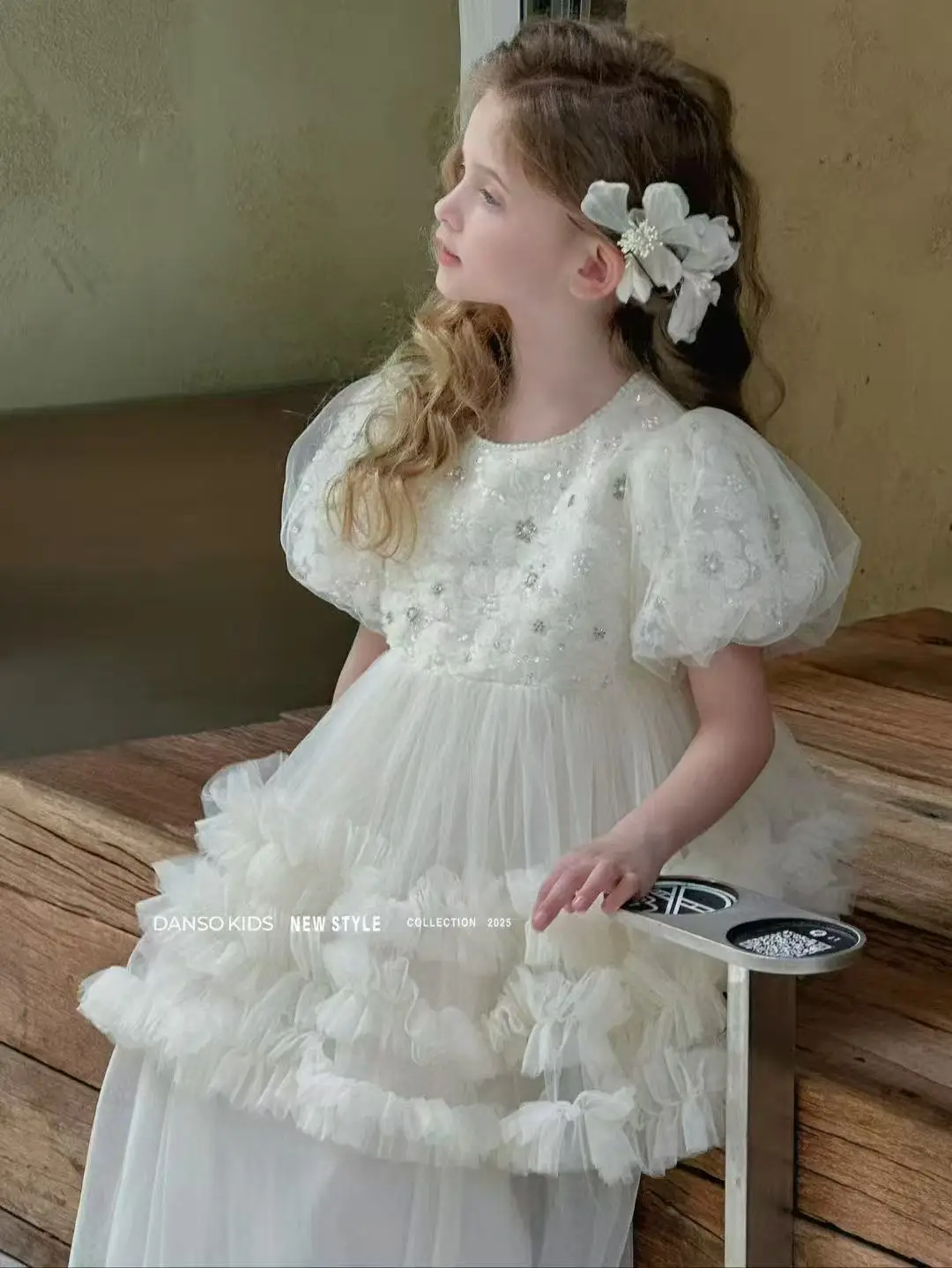 Girl Princess Dress 2025 Summer New Mesh Cake Dress High End Birthday Mesh Puff Dress Children Clothing