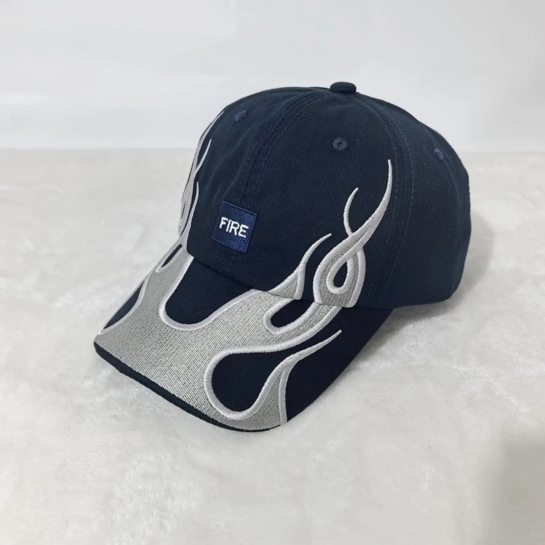 Amerikanische Retro Y2K Baseballkappe mit Flammen-Stickerei, Verstellbare Feuer-Muster Baumwoll-Dad-Mütze, Streetwear Hip-Hop-Hut für Männer und Frauen – Detail 3