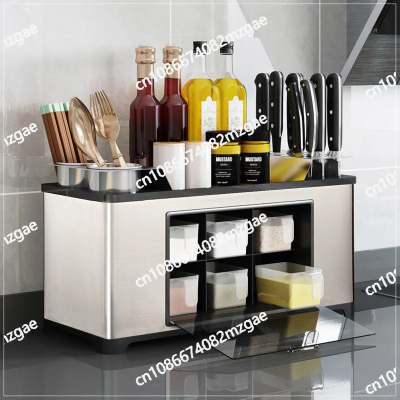

Кухонная полка из нержавеющей стали, ящик для хранения приправ, бесплатная установка, палочки для еды, держатель для ножа, органайзер для бутылок