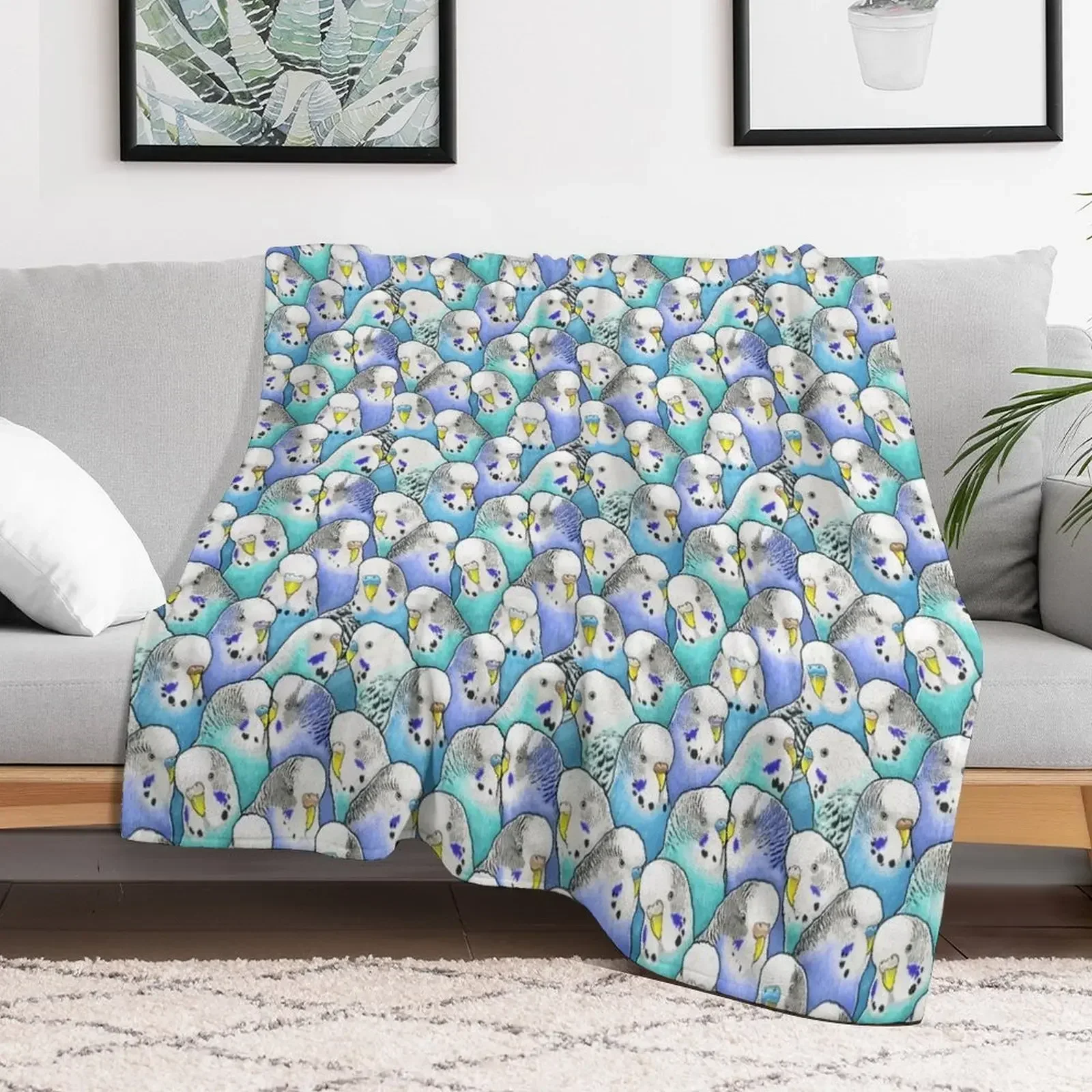 Blue Budgies Parakeet Pattern Throw Blanket For Sofa Thin sofa bed Blankets