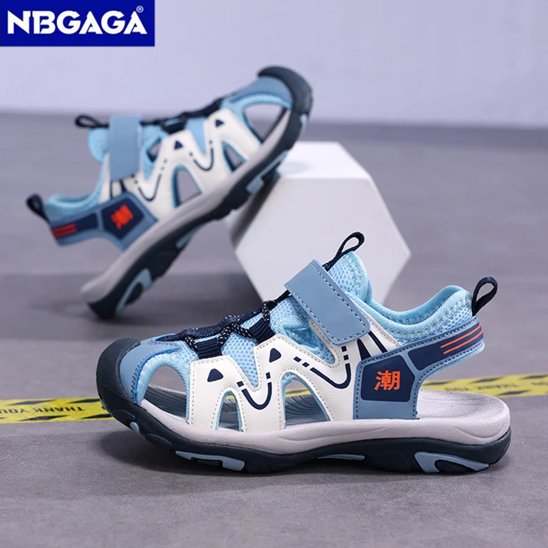 Summer Sport Sandals for Children\'s 5-16 Years Boys Breathable Anti-Slip Beach Shoes Outdoor Anti-Bump Closed Toe Sandails