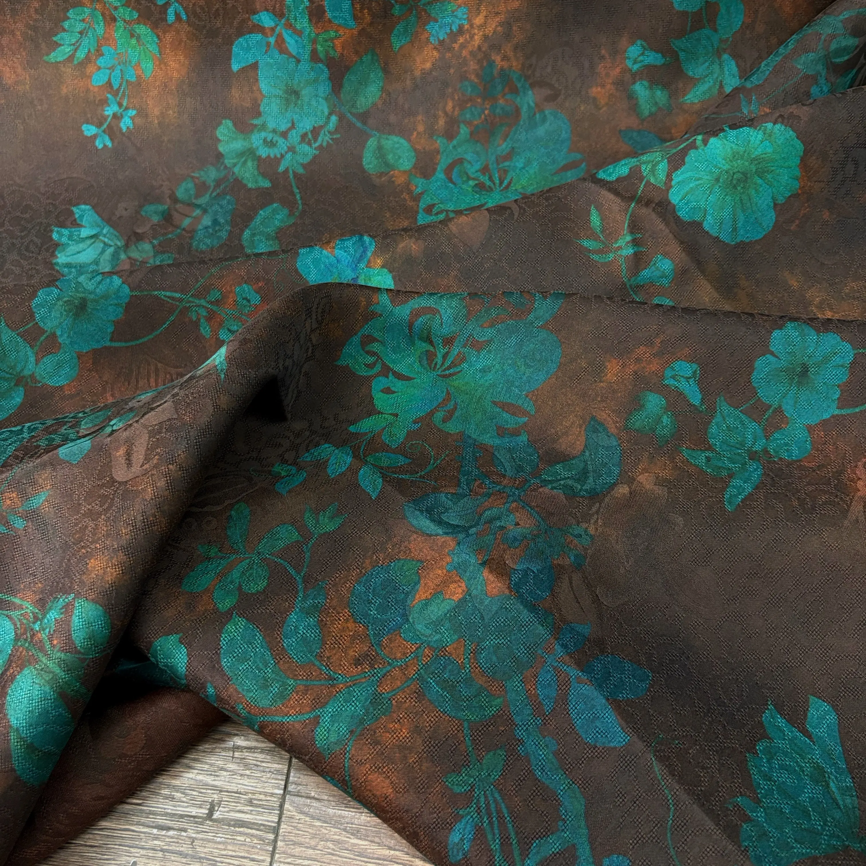 Silk Flower Gambiered Guangdong Silk Cloth Silk Dyed Branch Shadow Blue Dress Jacquard Spring and Summer Clothing Fabric