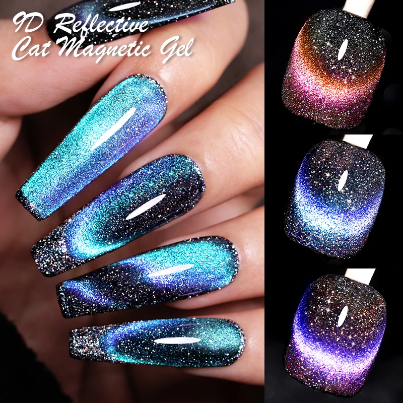 LILYCUTE 7ml 9D Reflective Cat Magnetic Gel Nail Polish Blue Sparkling Semi Permanent UV Gel Soak Off Glitter Gel Nail Art