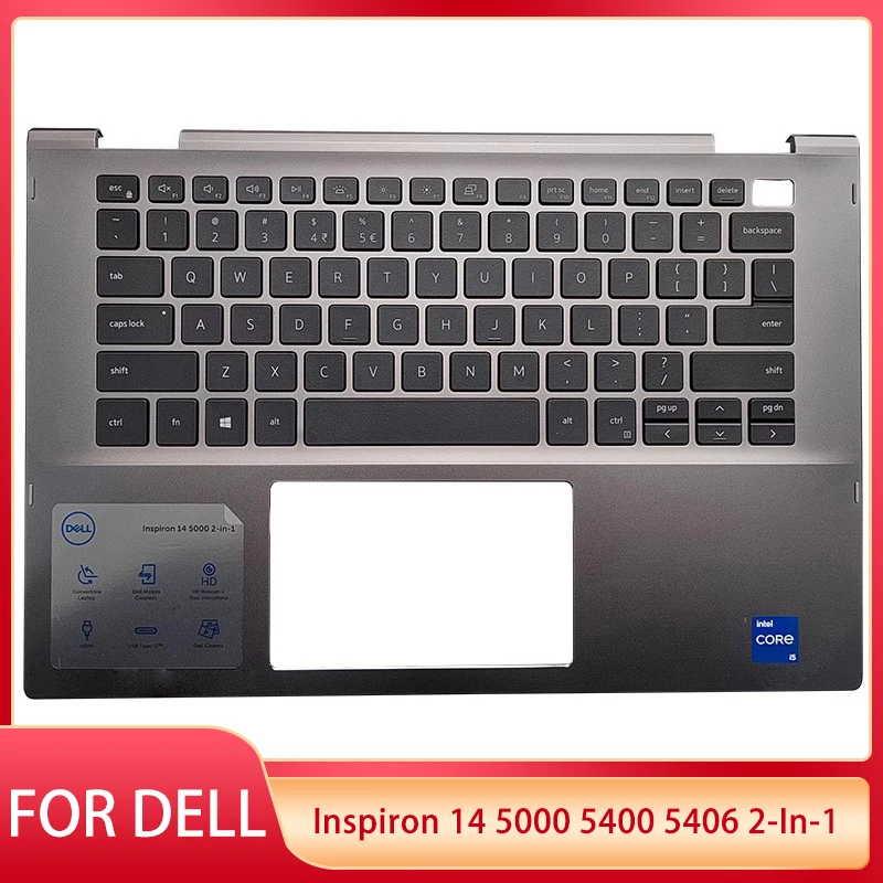 

New For DELL Inspiron 14 5000 5400 5406 2-In-1 Laptop US Keyboard With Backlight Palmrest Upper Cover Case Silver Gray 0X46H3