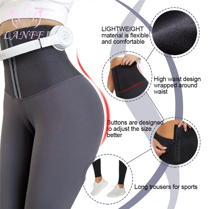 Women High Waist Trainer Leggings Body Shaper Seamless Slimming Pants Legs Hooks Push Up Workout Sport Running Trousers