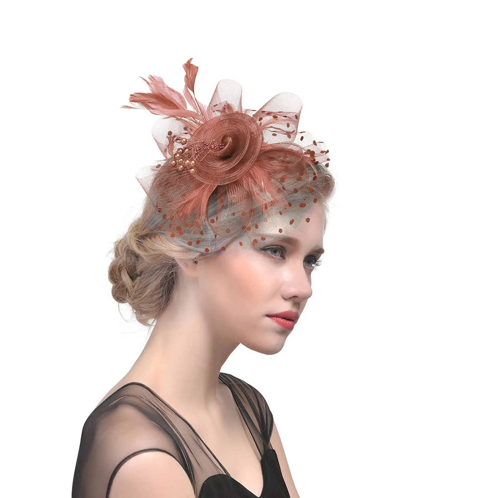 Party Prom Bridal Feather Headdress Net Yarn Hairpin Head Flower Exquisite Little Hat Women\'s Fascinators Hat Headwewar for Girl