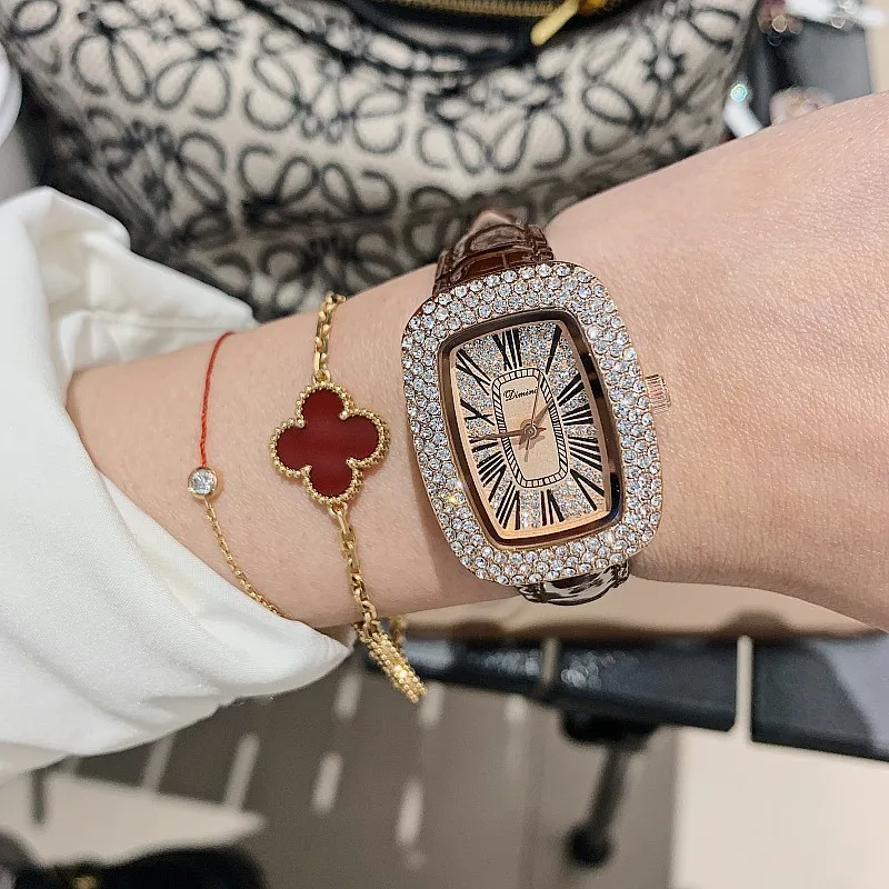 2023 Leather Rectangle Watch Women Quality Luxury Top Brand Women Watches Quartz Fashion Designer Ladies Watch With Rhinestone