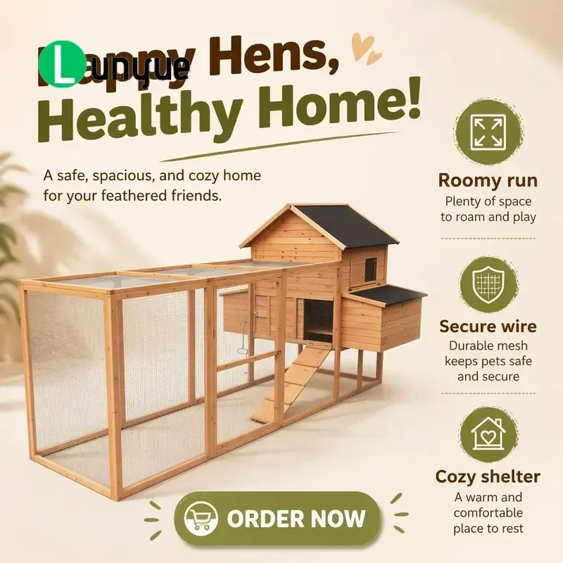 Large Waterproof Asphalt Roof Fir Pet House Chicken Coop Outdoor Luxury Modern Eco Friendly Printed Design For Dogs Chickens