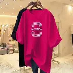 Women Clothing Fashion Casual Short Sleeve T-shirt Summer Loose Letter Printing Top Lady New Style Soft Comfort Cotton Pullover