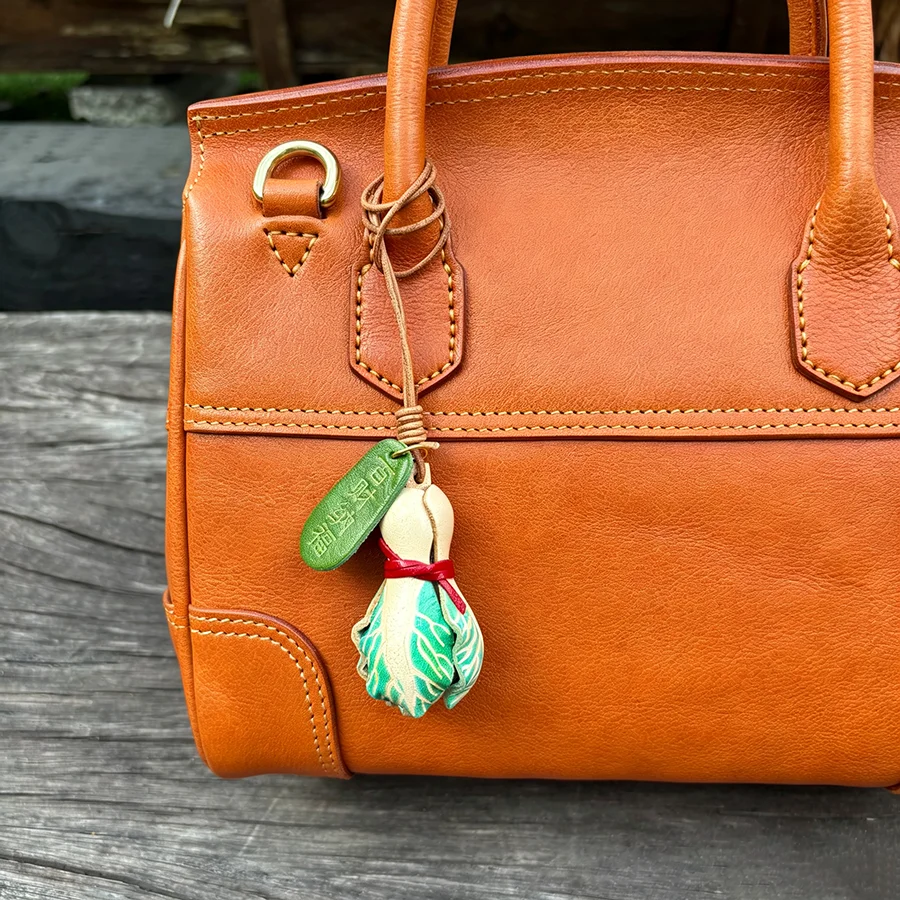 Cow Leather Cabbage Keychain Handbag Bag Charm Decorative Car Decoration Bookmarks Keyring Plant Tanned Leather Goods Penndant