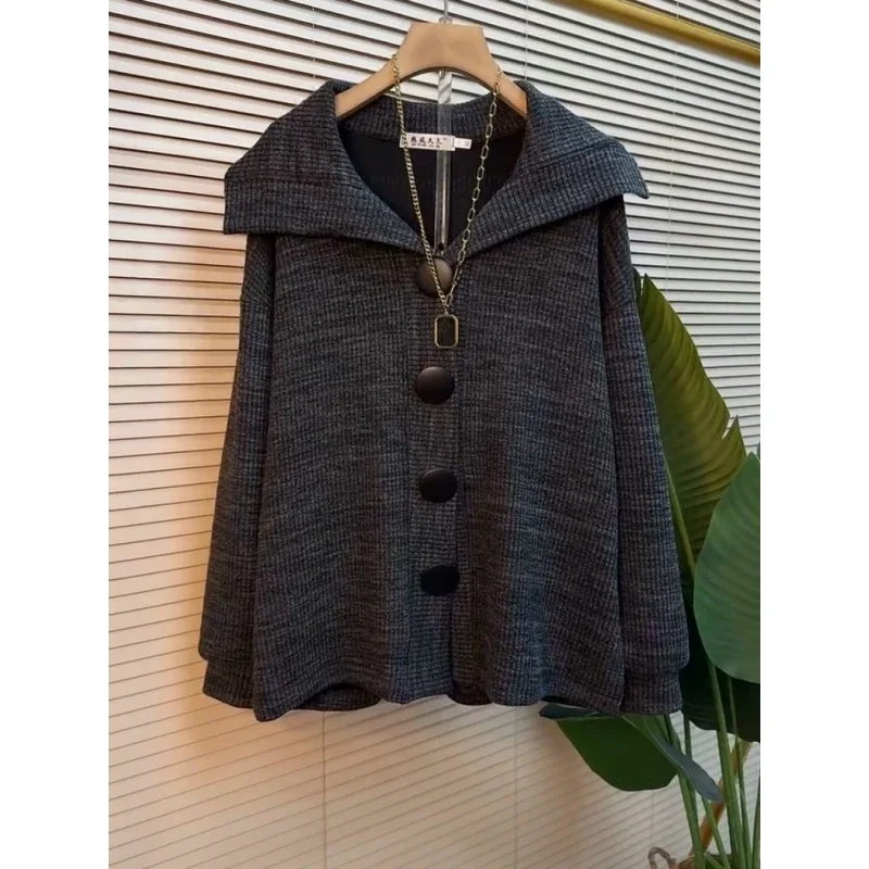 Giacca maglione cardigan a maniche lunghe con risvolto allentato di fascia alta autunno e inverno per donna