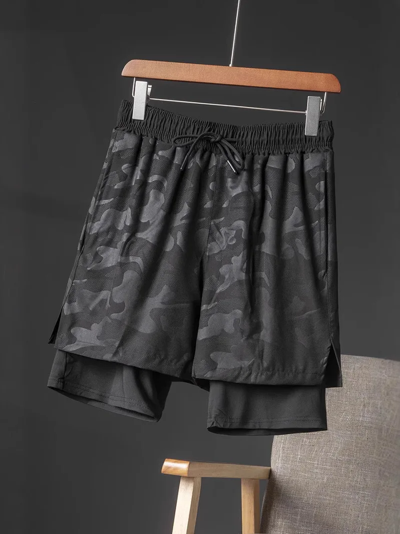 

Two-In-One Fitness Pants High Elastic Quick Dry Outdoor Running Shorts Men's Loose Waist Summer Sports Shorts Polyester Fiber