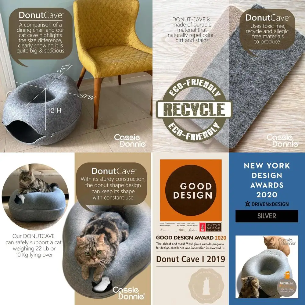 

Большая экологически чистая пещера для кошек с туннелем для домашних кошек — просторная, моющаяся, безопасная для 2-х кошек