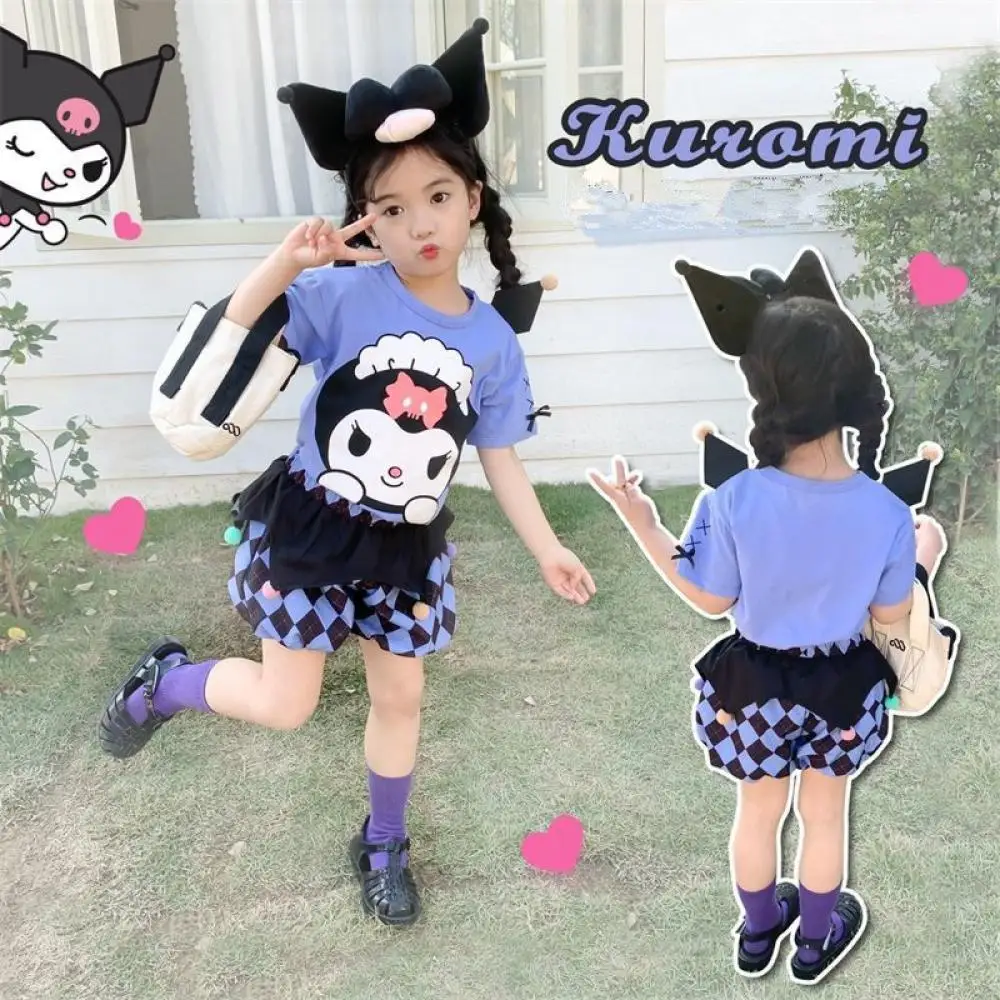 

Anime Sanrio Kuromi Girls Summer Jk Uniform Suit Cute Cartoon College Style Short Sleeves Short Skirt Suit Casual Kids Clothes