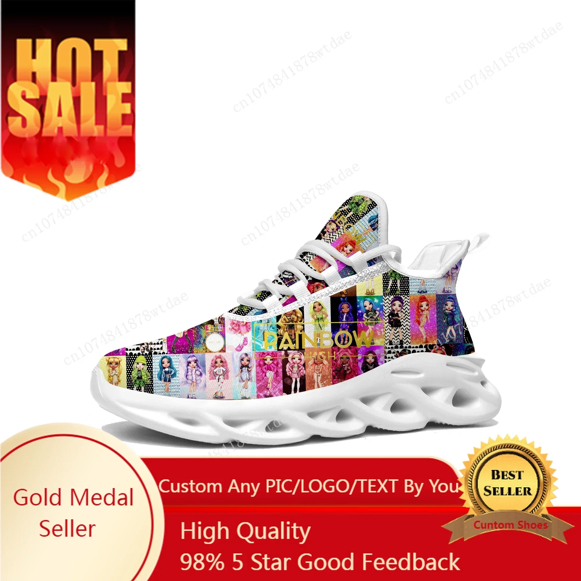 

Rainbow High Girls Flats Sneakers Mens Womens Teenager Sports Running Shoes High Quality Cartoon Custom Lace Up Mesh Footwear
