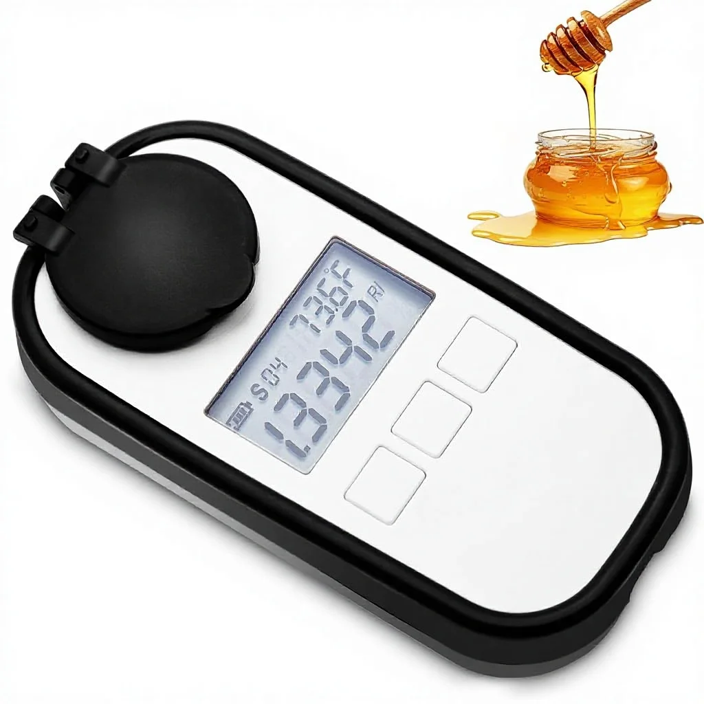 Honey Refractometer 4-in-1 Digital ATC Support Water Content Brix Baume Refractive Index 0-90% Maple Syrup (Model AMR307)