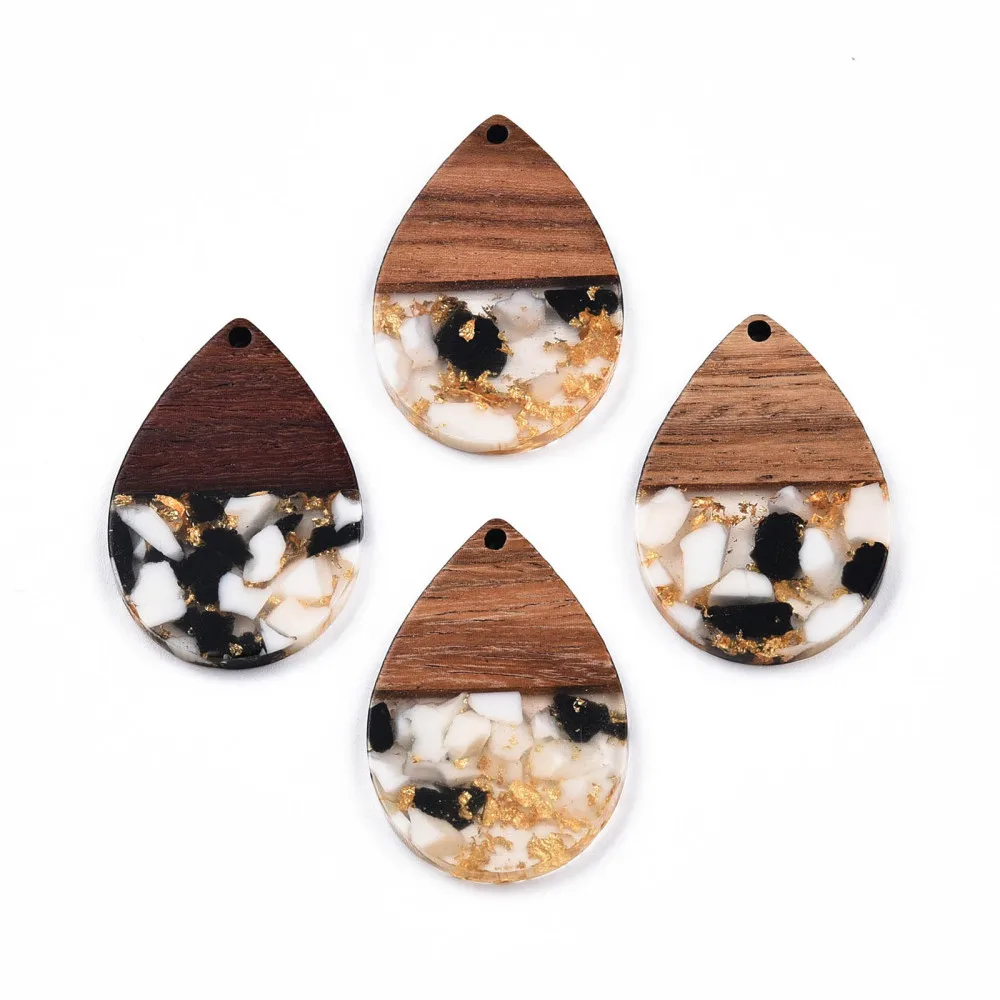20Pcs Resin Wood Pendants Teardrop Foil Resin Walnut Wooden Earring Charms for Jewelry Vintage DIY Necklace Pendant Craft Making