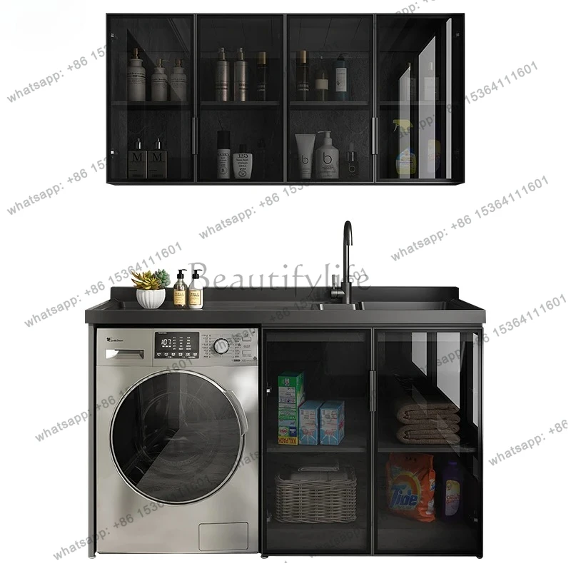 laundry cabinet space aluminum quartz stone integrated basin cabinet combination with rubbing board