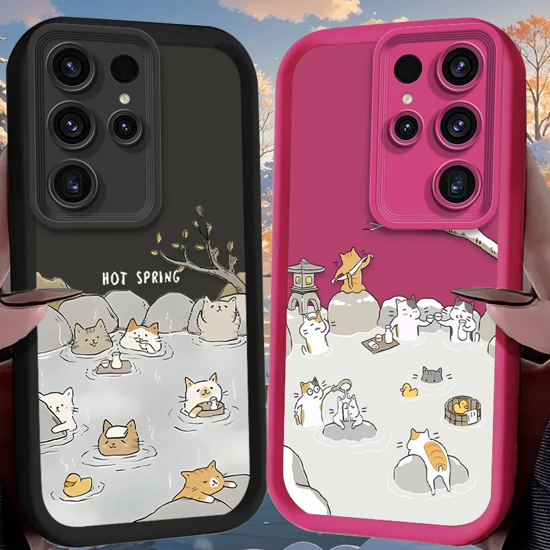 Cartoon Cute Bathing Cat Case for Samsung Galaxy S25 S24 S23 Ultra S22 S21 Plus FE 5G A54 A34 A14 A73 A53 A33 5G Silicone Cover