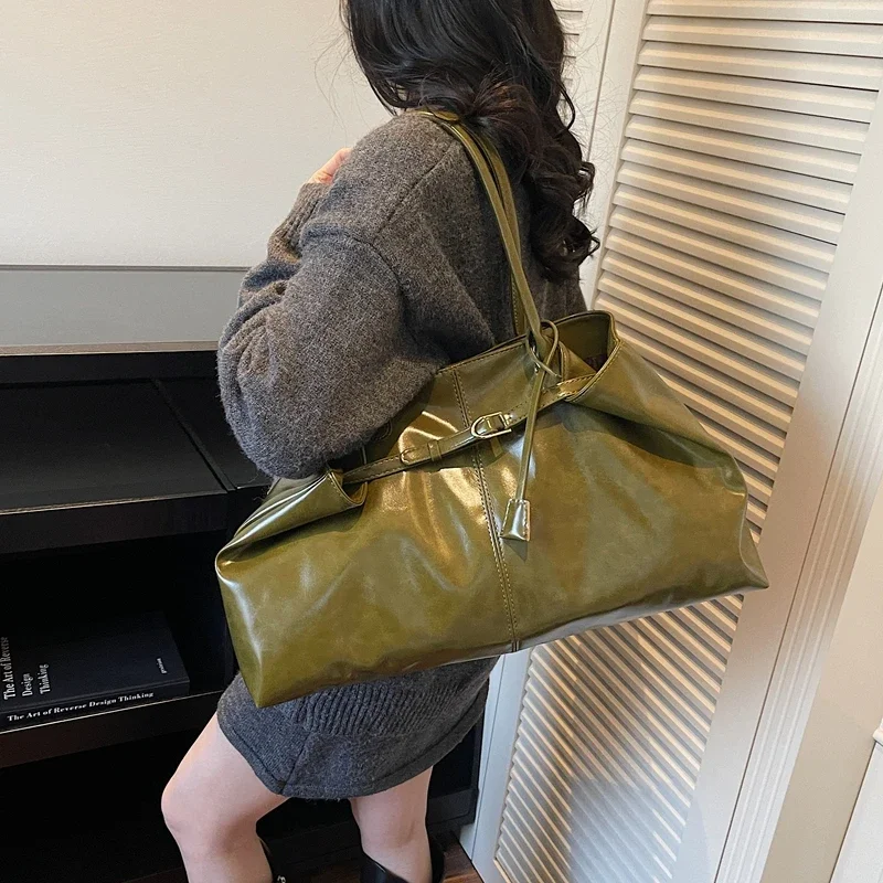 

Trendy Elegant Leather Diaper Bags For Ladies Minimalist High-End Shoulder Bag Large Capacity Simple Tote Bag Vintage Fashion