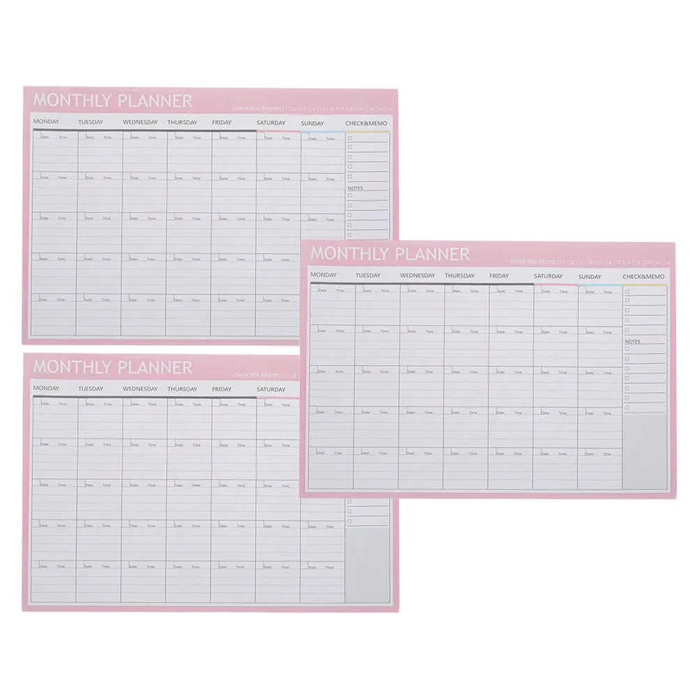 3Pcs Vibrant Monthly Planner Memo Pad for Students Workers Library Staff Smooth Writing Paper Efficient Daily Schedule Organizer