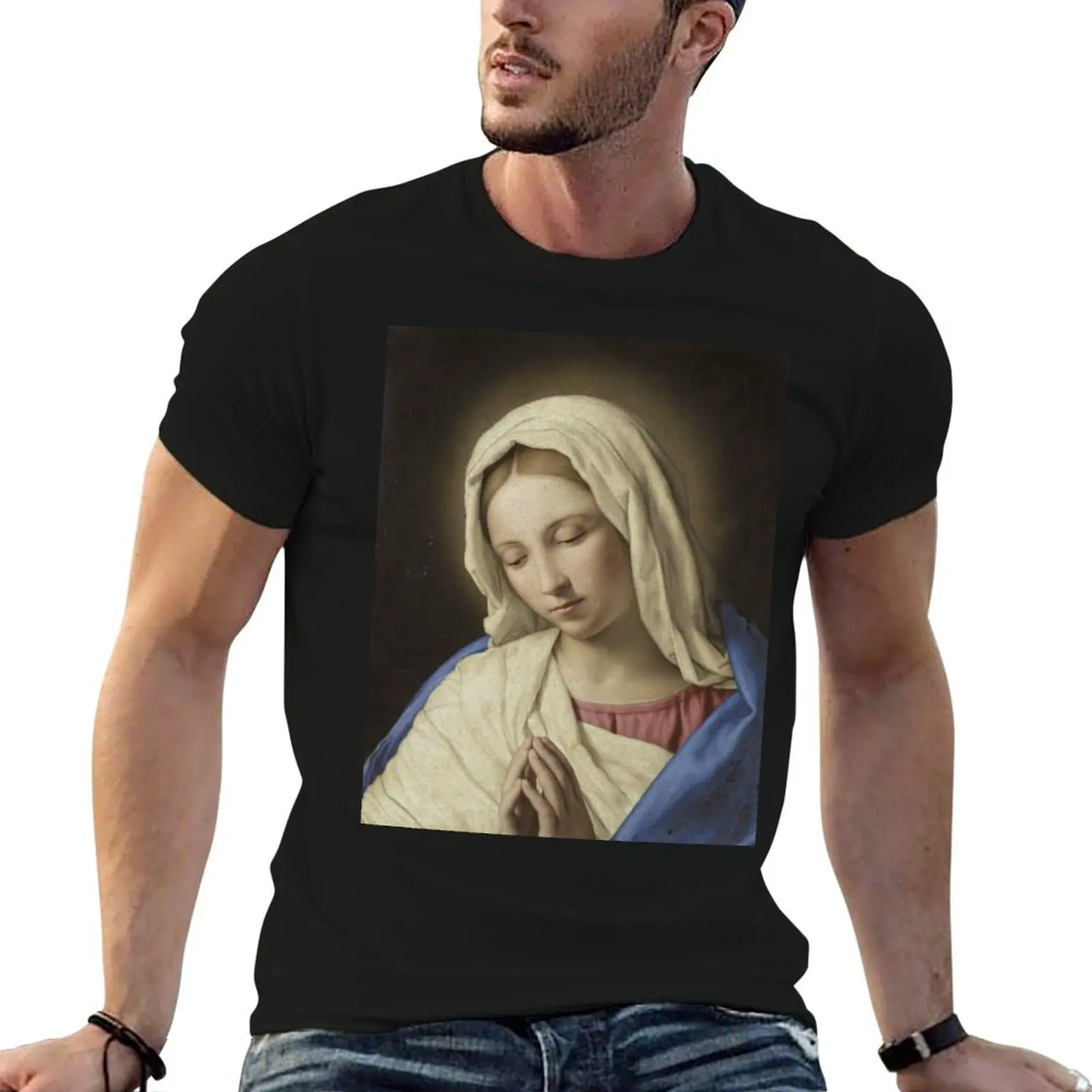 Madonna in Prayer by Giovanni Battista Salvi, called Sassoferrato - Vintage Art T-Shirt